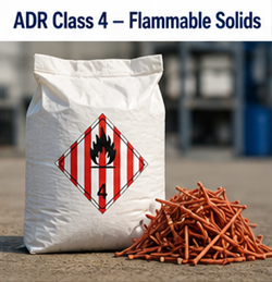 Dangerous flammable solid materials transported under ADR regulations