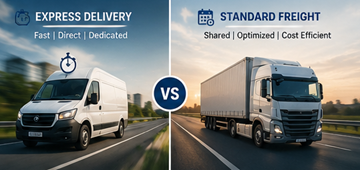 Comparison between express delivery and standard freight transport pricing in Europe