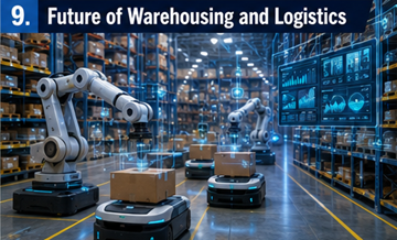 Smart warehouse with robots automation and digital logistics technology