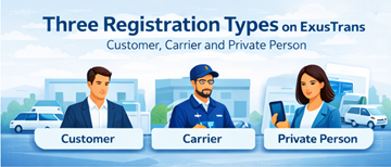 Three account registration types on ExusTrans for better user experience and transport marketplace organization