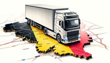 Transport truck and map of Belgium in the background